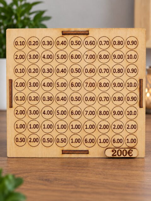 Wooden Savings Challenge Box – Money Saving Goal €200–€5000 / $1000–$5000