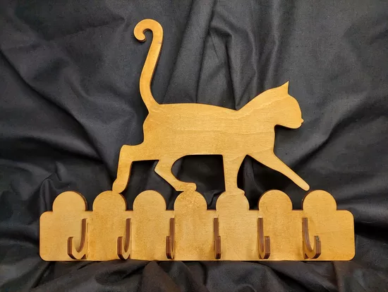 Wooden Cat Silhouette Key Holder – Wall Mounted Cat Hook Rack – Handmade Entryway Organizer