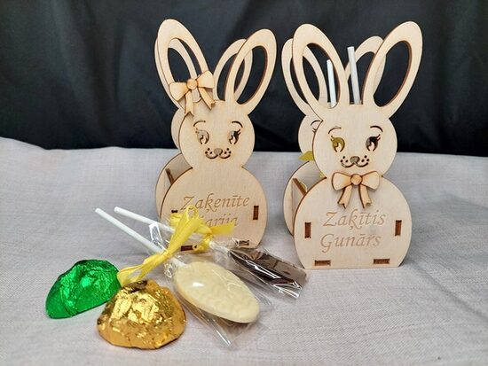 Personalized Wooden Easter Bunny with Chocolates | Custom Name Gift for Kids