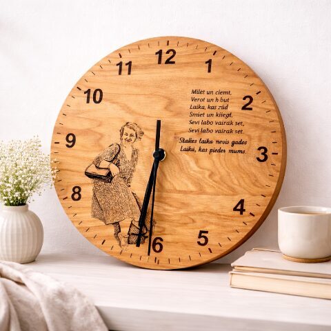 Engraved Oak Wall Clock, 3D Photo & Text, Personalized Keepsake