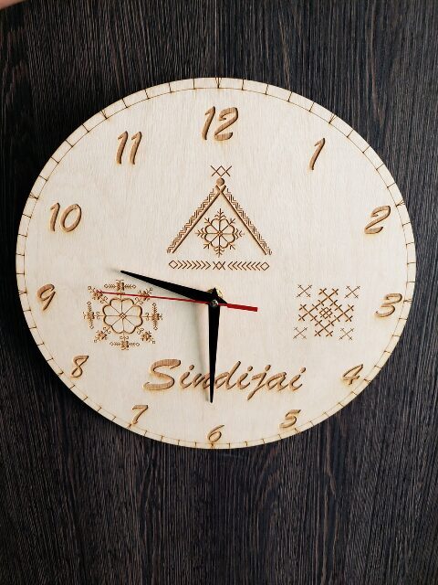 Personalized Wooden Wall Clock with Latvian Symbols
