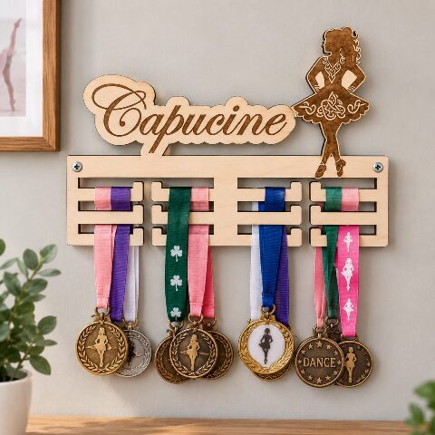 Personalized Wooden Medal Holder with Name – Custom Sports & Dance Medal Display