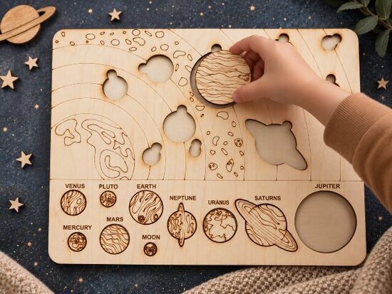 Wooden Solar System Puzzle for Kids – Educational Planet Learning Toy