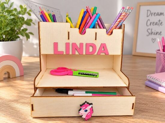 Personalized Wooden Desk Organizer with Drawer