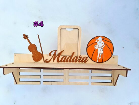 Personalized Wooden Medal Holder with Photo Frame: Custom Sports & Music Award Display