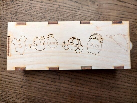 Personalized Wooden Box for Silver Christening Teaspoon – Engraved Baby Stats & Constellation