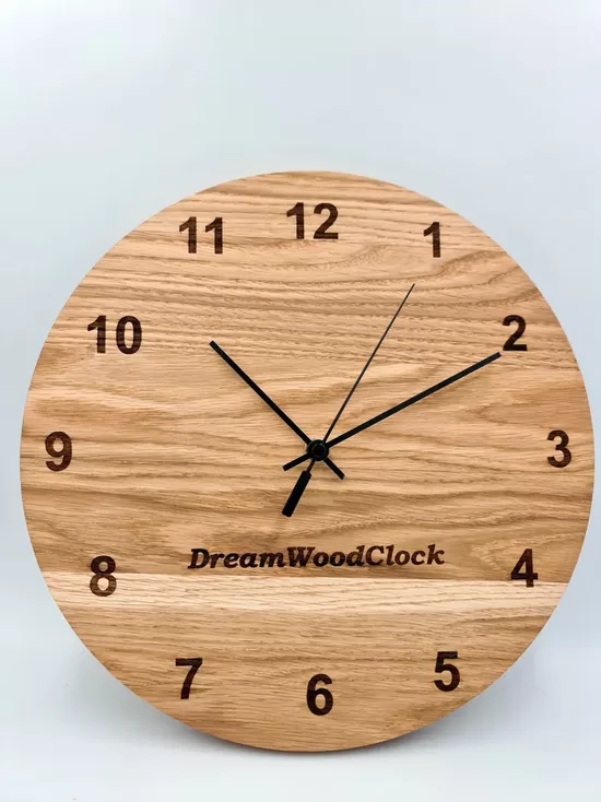 Personalized Oak Wood Wall Clock, Laser Engraved, Handmade