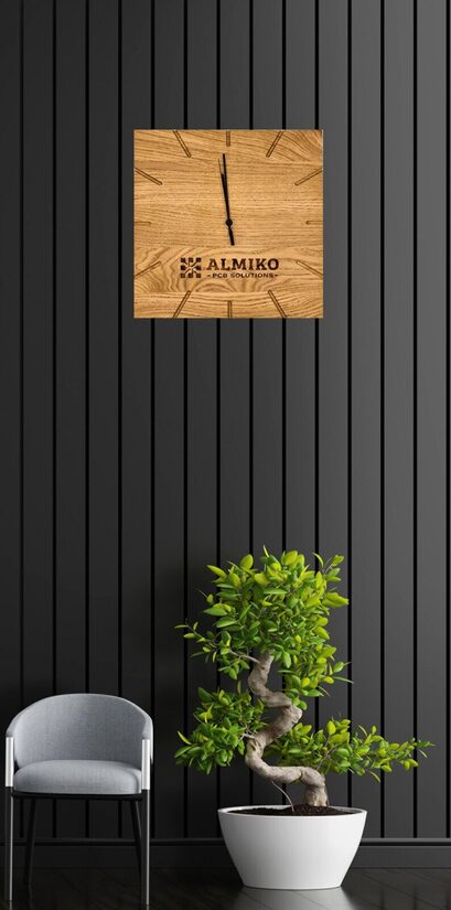 Engraved Oak Wall Clock, Modern Wooden Decor, Personalized Gift