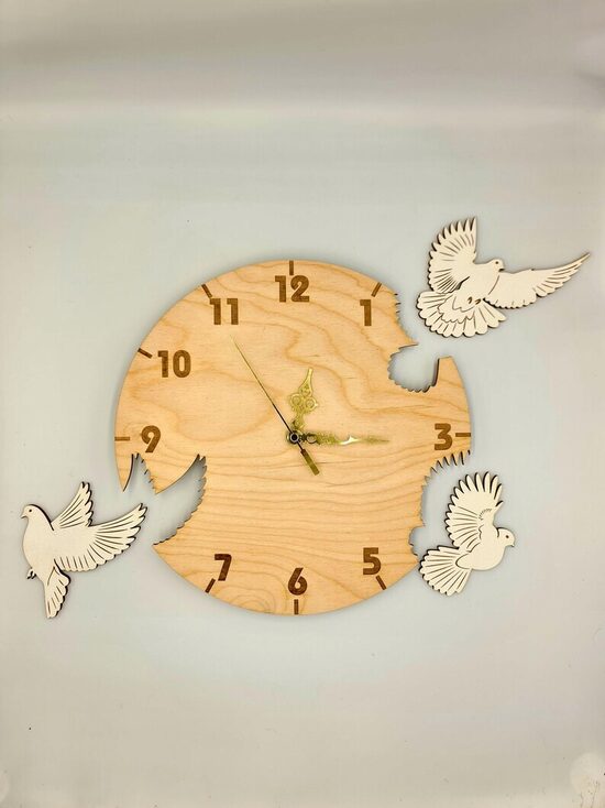 Laser Cut Wooden Dove Wall Clock, Symbolic Art Decor