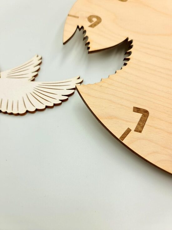 Laser Cut Wooden Wall Clock with Flying Doves