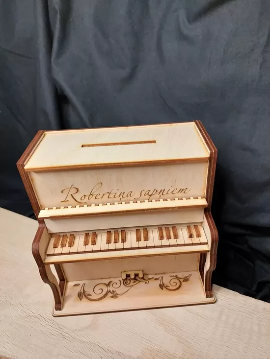 Personalized Piano Piggy Bank: Engraved Wooden Money Box, Music Lover Gift
