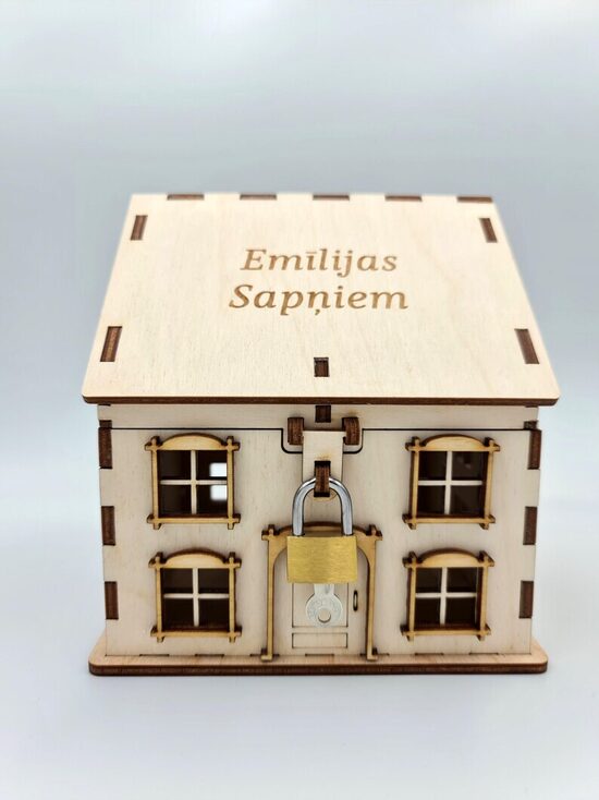 Personalized Wooden Piggy Bank House: Dream Home Fund