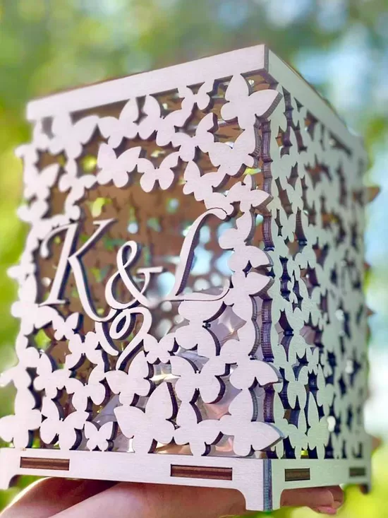 Personalized Butterfly Wedding Money Box: Laser-Cut Birch Keepsake