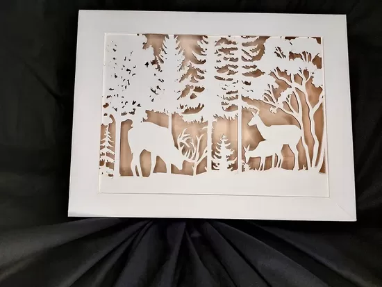Woodland Deer Shadowbox: Laser-Cut Forest Silhouette with Backlight