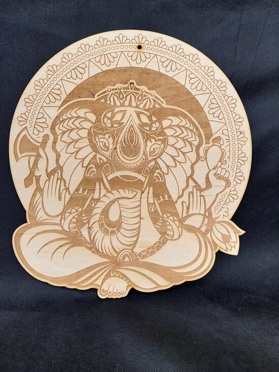 Laser-Engraved Ganesha Wooden Wall Decor • Sacred Mandala Plaque • Elephant-Head Deity Art • Birch Hanging Ornament