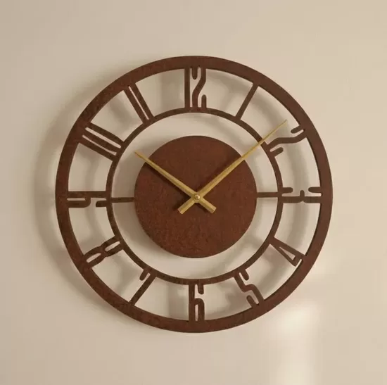 Rustic Wooden Wall Clock with Stylized Numbers and Silent Mechanism, Modern Large clock