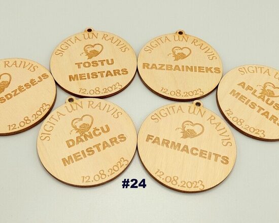Personalized Wooden Wedding Medals with Custom Engraving.