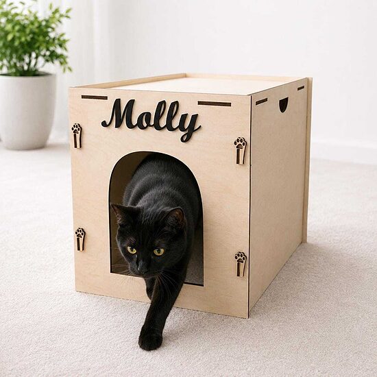 Cat Litter Box Enclosure, modern animal toilet house cover, wooden custom hidden cabinet