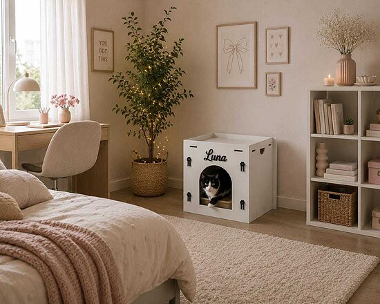 Wooden Hidden Cat Litter Box Enclosure, Modern Pet Toilet House Furniture