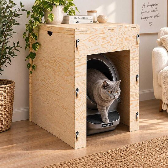 Wooden Litter Robot Enclosure for Litter-Robot 4, 5, EVO, Modern Cat Furniture