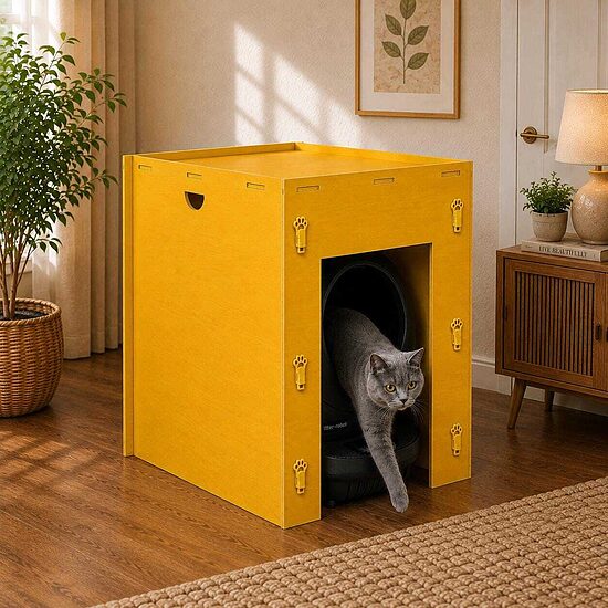 Wooden Litter Robot Cabinet, Automatic Cat Litter Enclosure