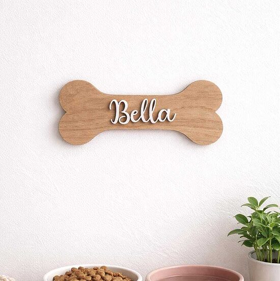 Personalized Oak Dog Bone Name, Wooden decor