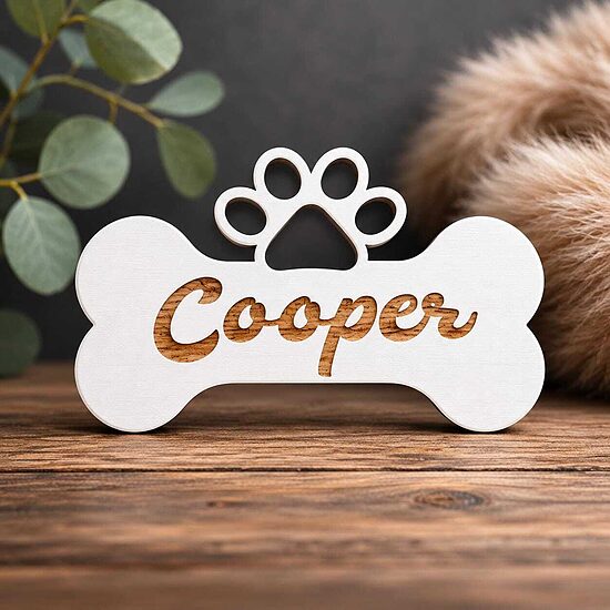 Wooden Dog Name, Personalized pet bone sign.