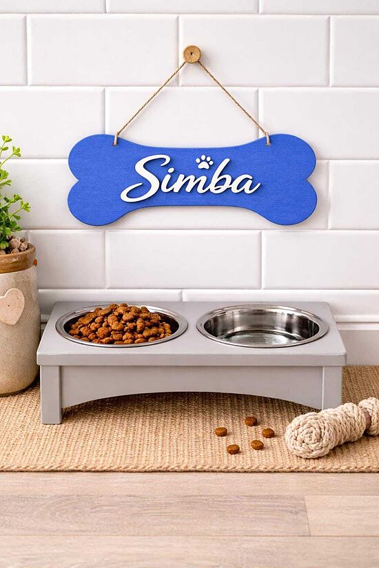 Personalized Wooden House Sign, Dog Bone Name Decor
