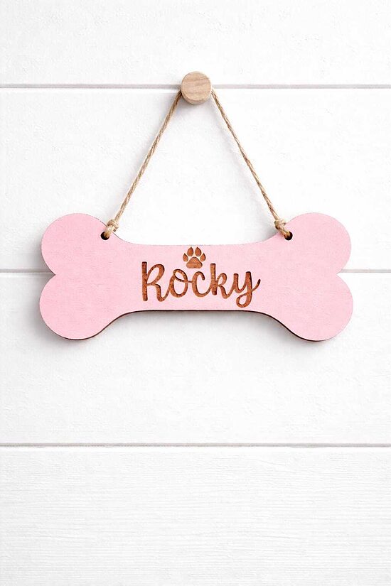 Personalized Dog Bone Name Sign, Wooden Name