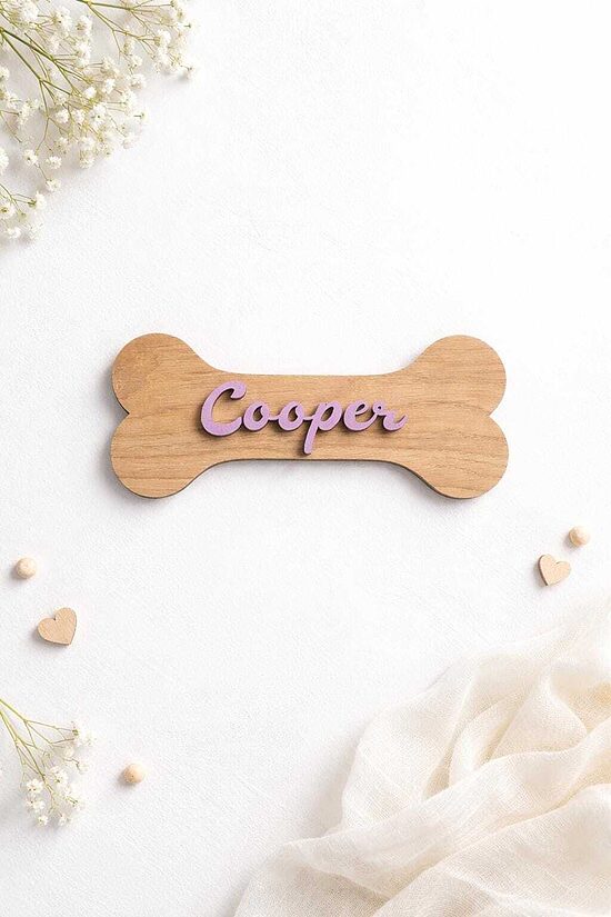 Personalized Oak Dog Bone Name Sign