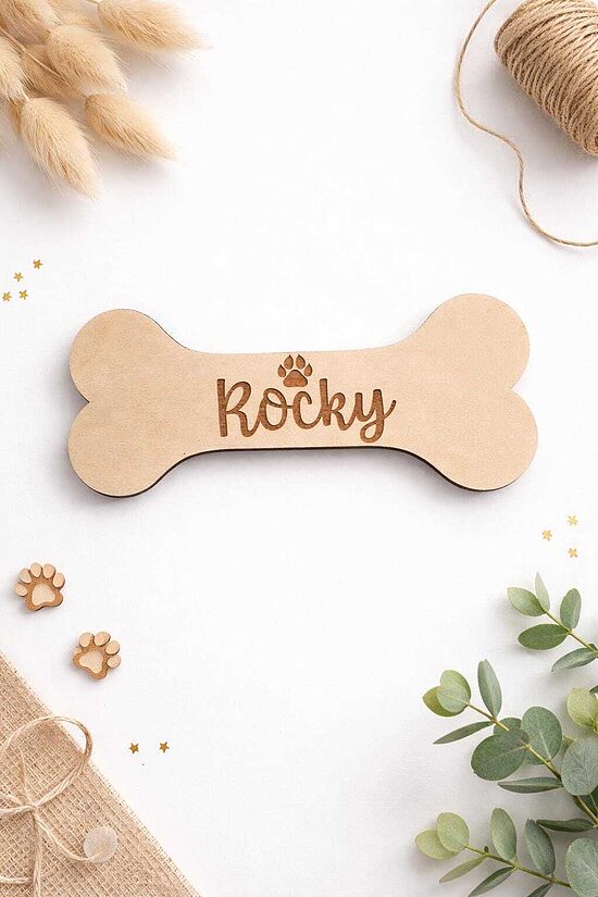 Wooden Dog Bone Name Sign, Personalized Stylish Decor