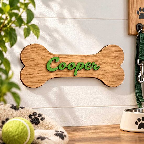 Personalized Oak Dog Bone Name
