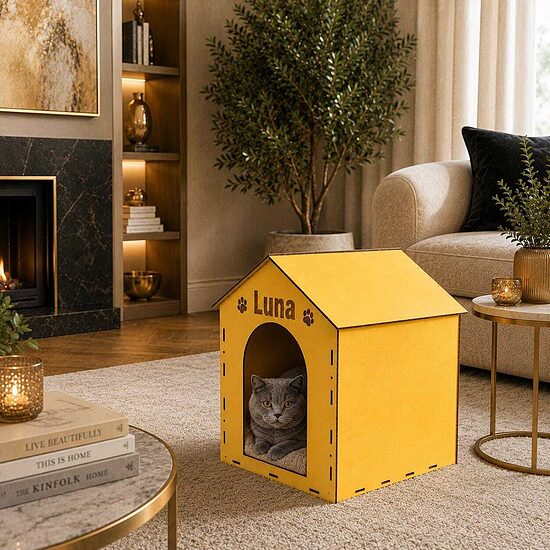 Personalized Wooden Cat House Indoor, Modern Pet furniture