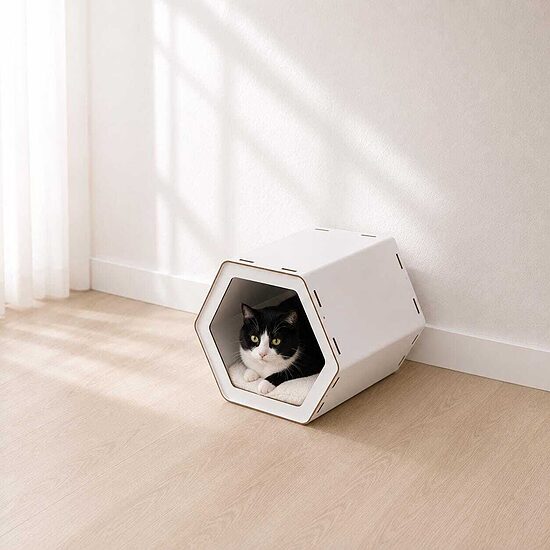 Hexagon Cat Bed, Stylish Indoor Cave, Minimalist Pet Furniture