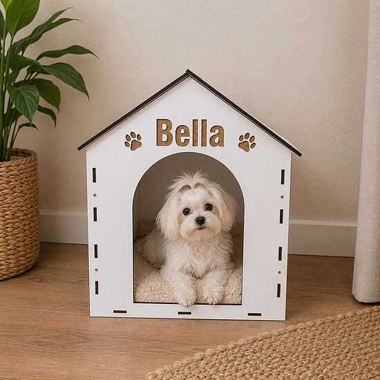 Personalized Wooden Dog House, Custom Birch Plywood Pet Home, Cozy Indoor Bed