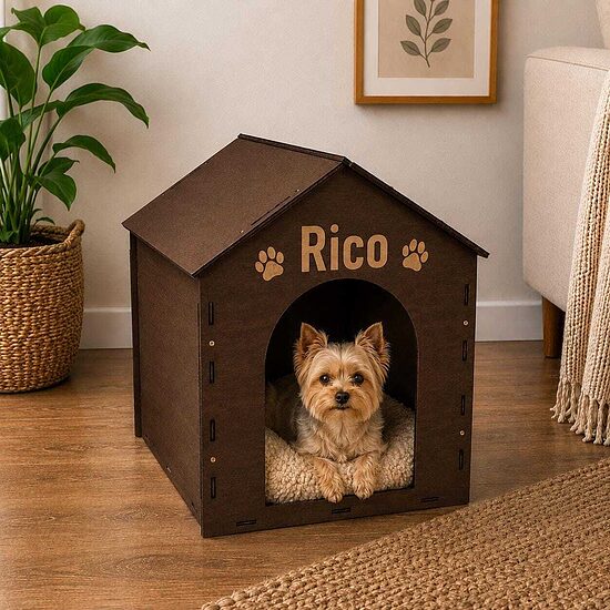 Personalized Wooden Dog House, Birch Plywood Pet Bed, Modern Minimalist Design