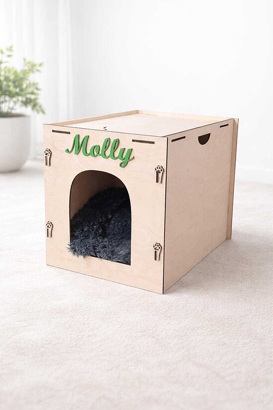Personalized Wooden Cat House, Stylish Pet Bed, Modern furniture