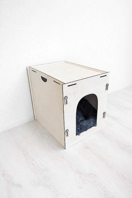 Stylish Wooden Cat House, Modern Pet Bed