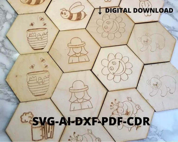 Honey Bee/Honey Pot/Bee svg/Beehive/Honeycomb/For Laser Machine,Dxf,AI,Pdf,CDR,Laser Cutting/Memory game montessori