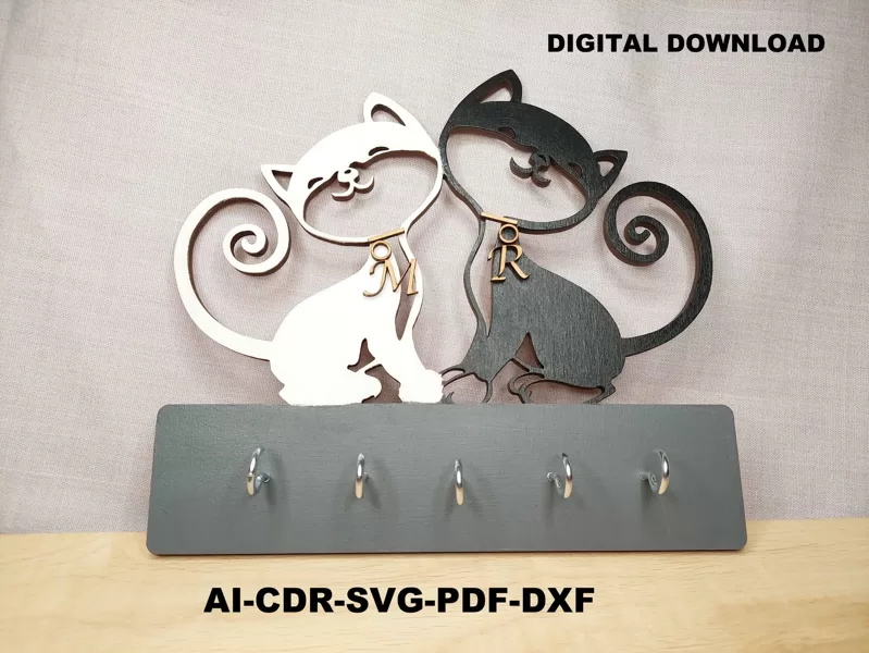 Cat Key Holder SVG Template/Laser Cut Cat Key Hanger Svg