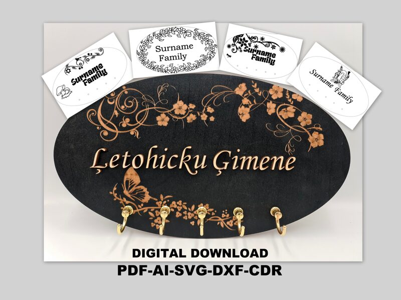 Oval flower key holder SVG Template / taser cut oval flower key hanger Svg