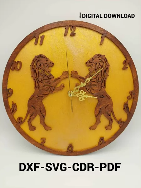 Wall Clock Lion, Laser Cut SVG Files,  Vector Files For Wood Laser Cutting